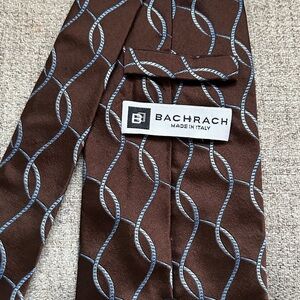 Bachrach 100% Silk Tie Made in Italy Brown Blue Woven Luxury Necktie